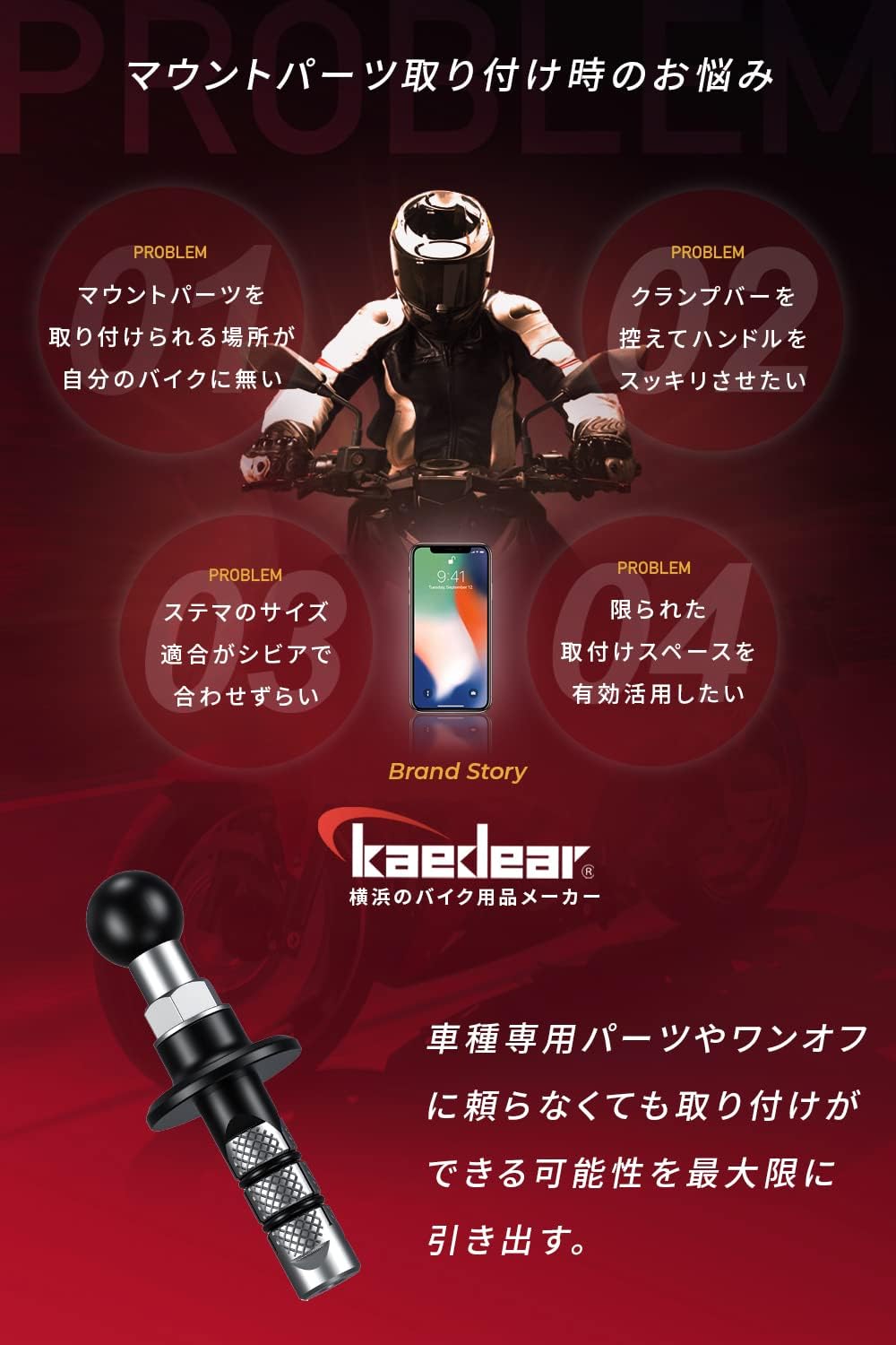 Kaedear(カエディア) バイク マウント ベース ステムマウント ステムボール KDR-R27B (17mmボール)