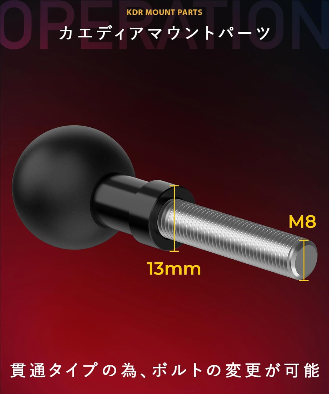 ボールマウント1インチボール 25.4mm ボルト 固定 M8 (M8/貫通型) KDR-R7