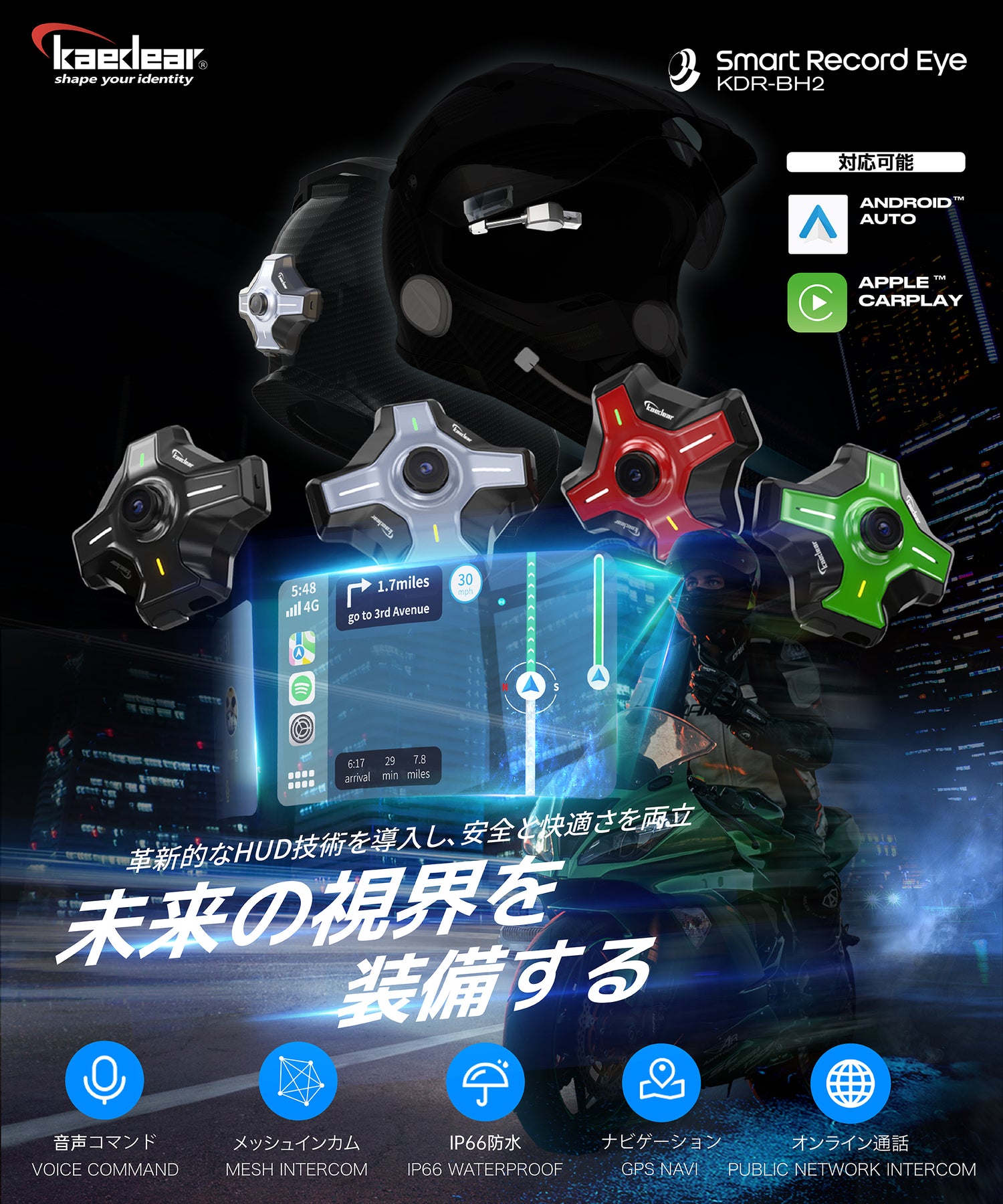 バイク用ヘッドアップディスプレイ スマートレコードアイ KDR-BH2