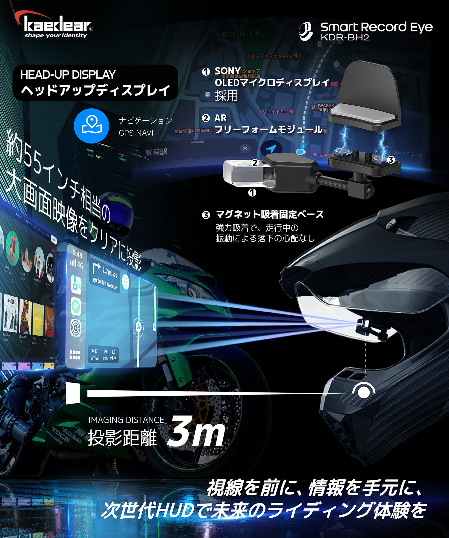 バイク用ヘッドアップディスプレイ スマートレコードアイ KDR-BH2