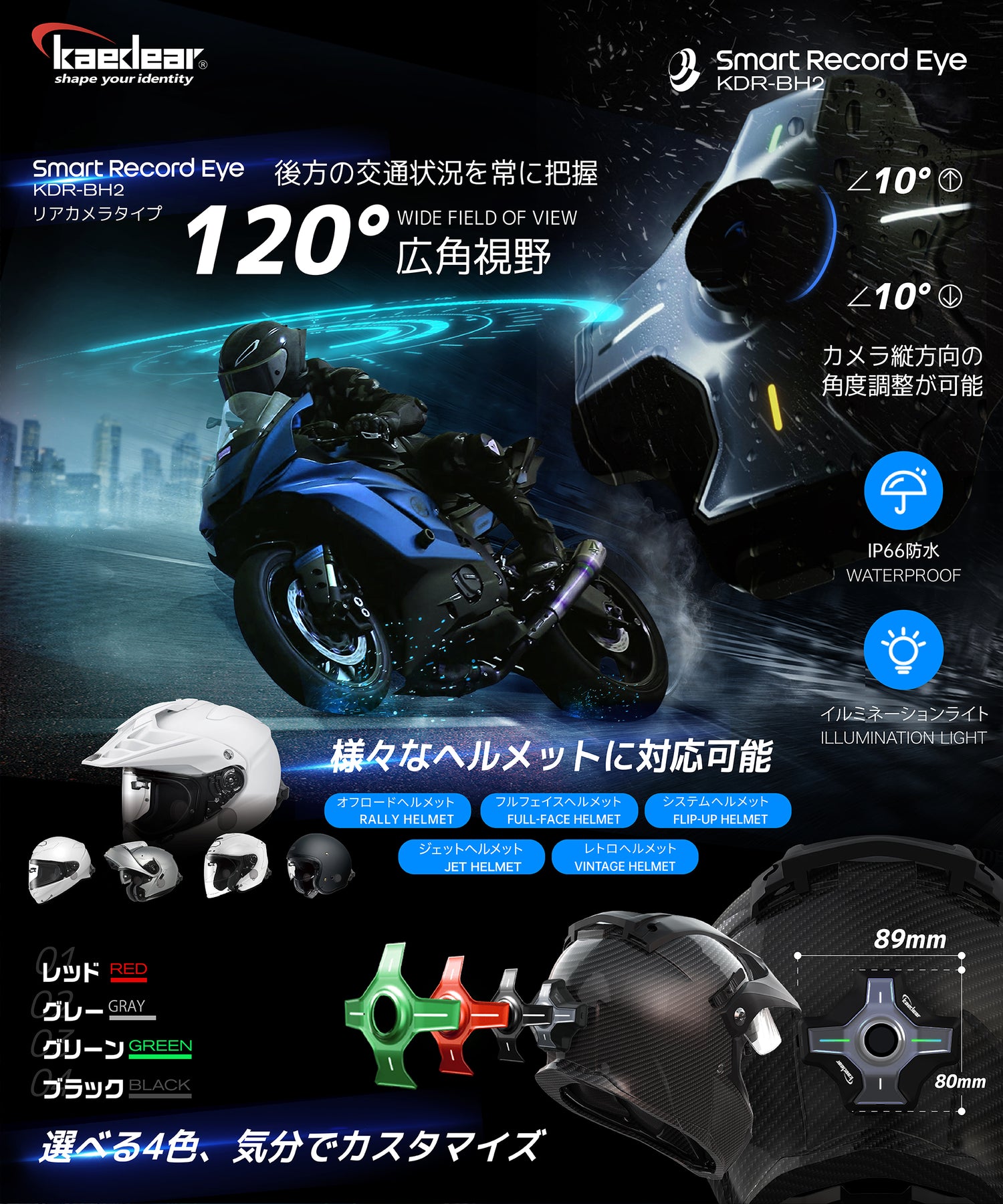 バイク用ヘッドアップディスプレイ スマートレコードアイ KDR-BH2