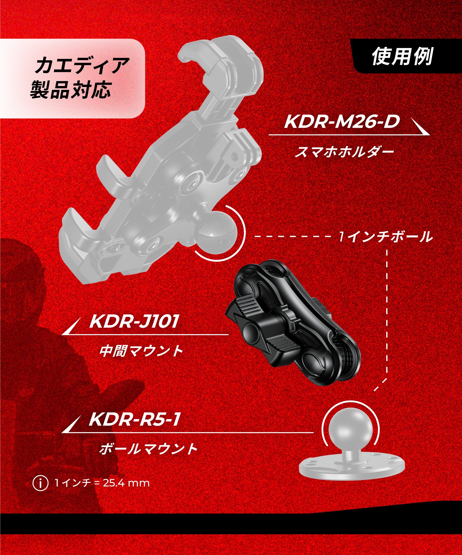 1インチボール用アルミ製中間マウント KDR-J101