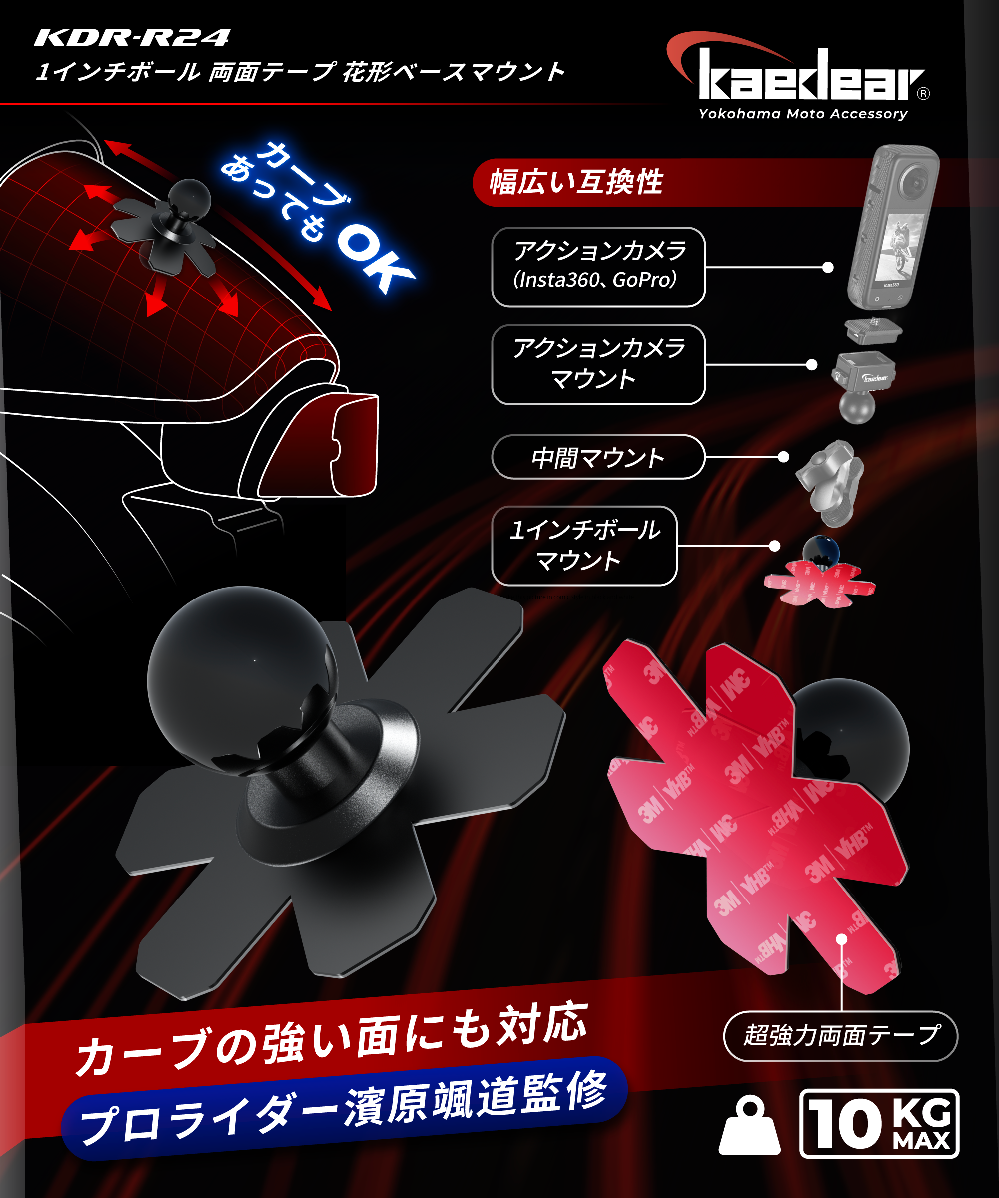 Kaedear(カエディア) 1インチボール 両面テープ 花形ベースマウント KDR-R24