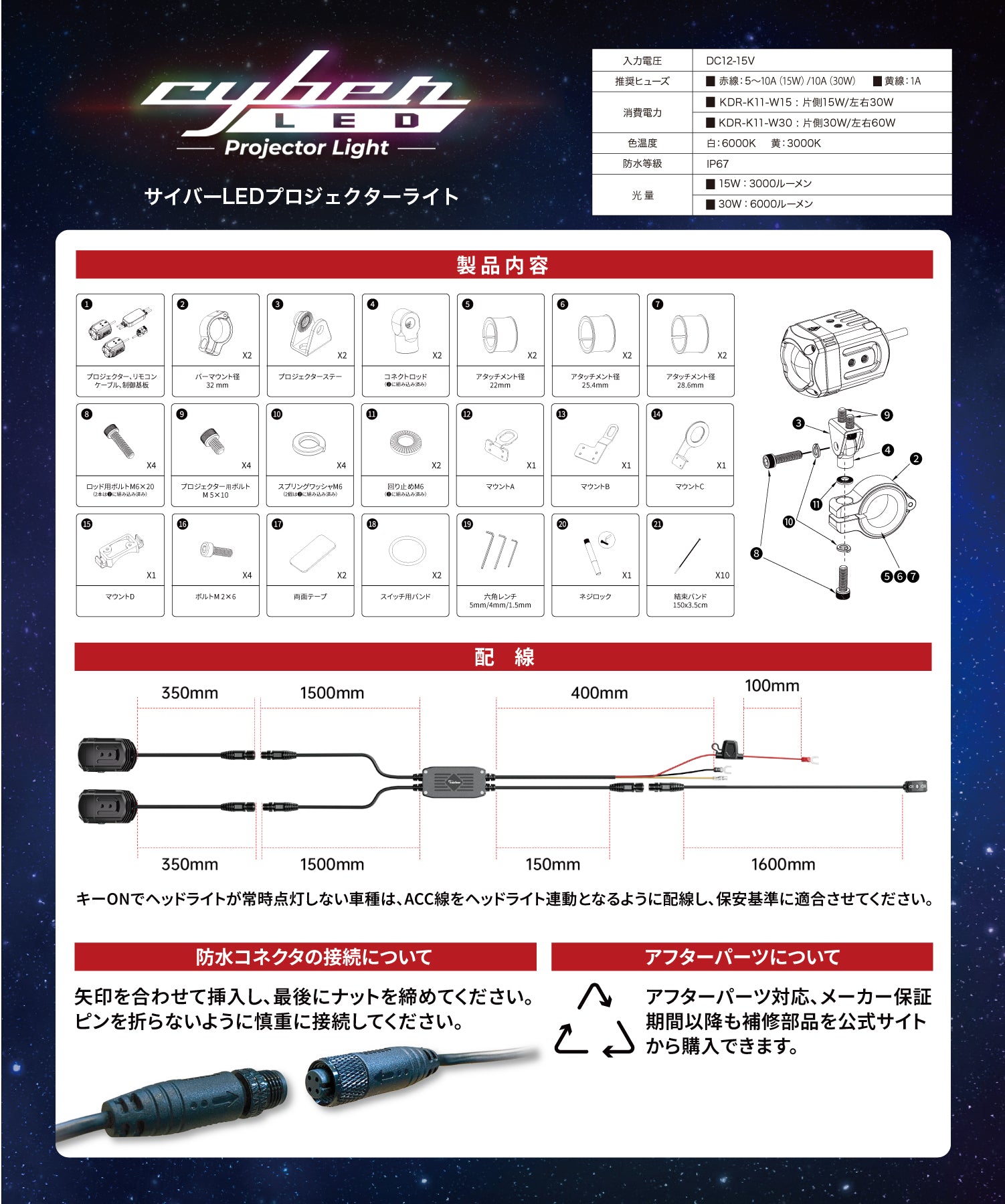 Kaedear(カエディア) Cyber LED プロジェクター ライト KDR-K11-W15