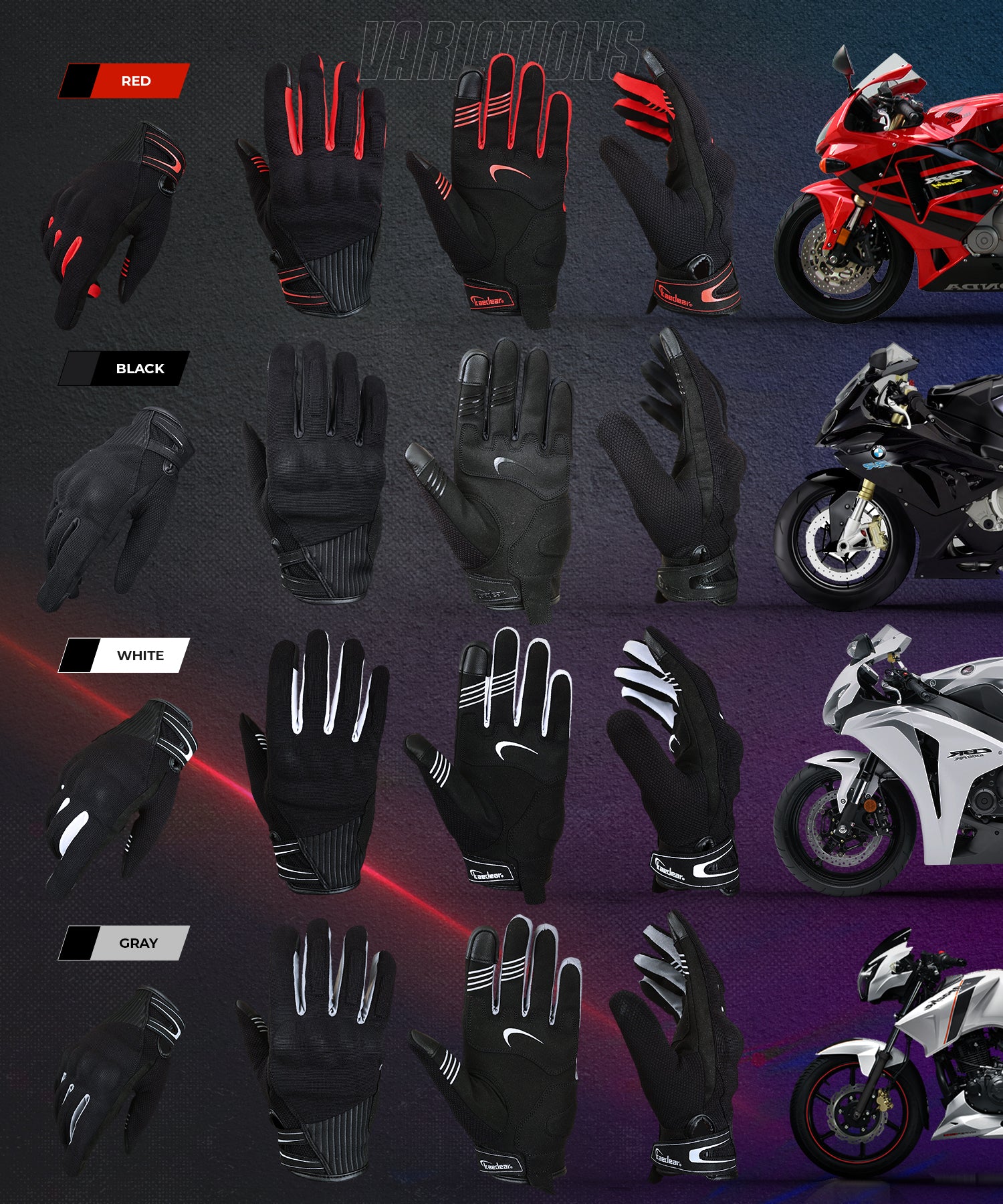 バイク用グローブ メッシュ プロテクター タッチパネル対応 KDR-RC-GL3