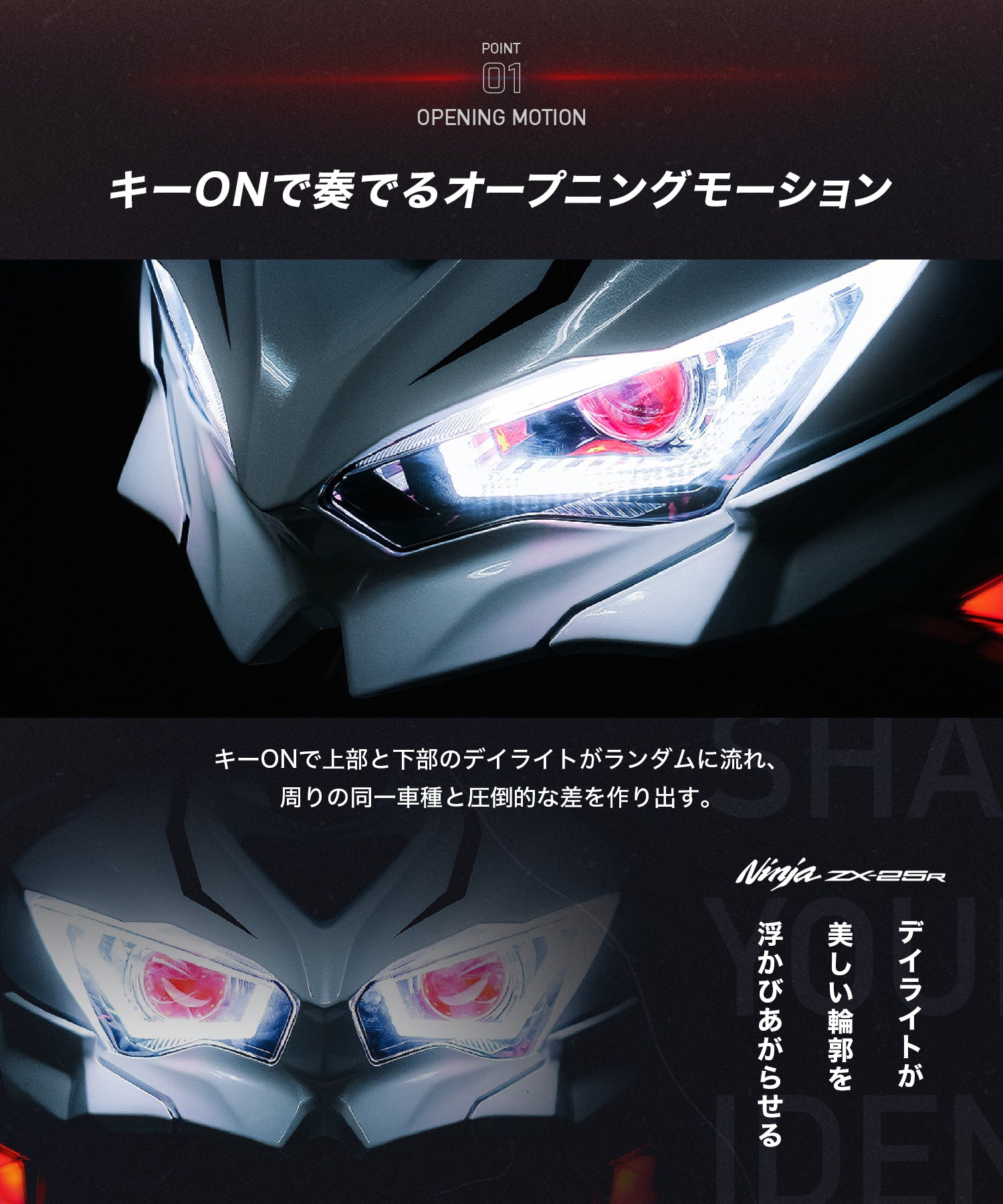 Cyber LED KAWASAKI Ninja ZX-25R カスタムヘッドライト /Ninja250 / Nija400 / Ninja650 / ZX4R / ZX6R / KDR-ZX25R-FL1