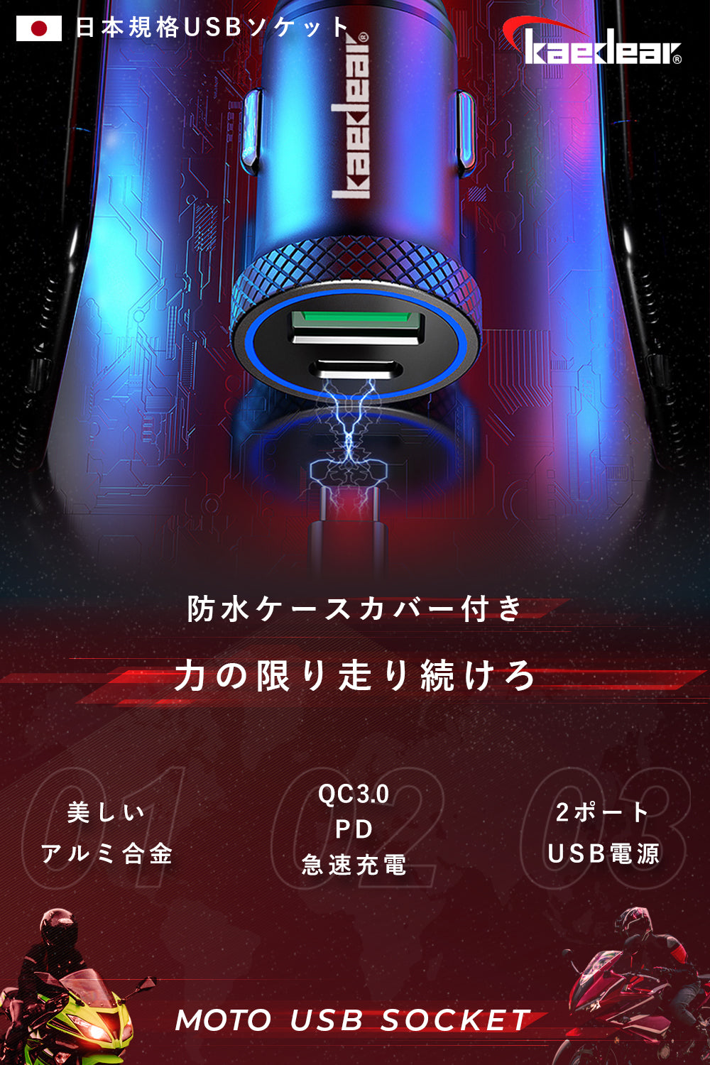 標準 USBソケット 防水キャップ (QC3.0+PD) KDR-Z6-2