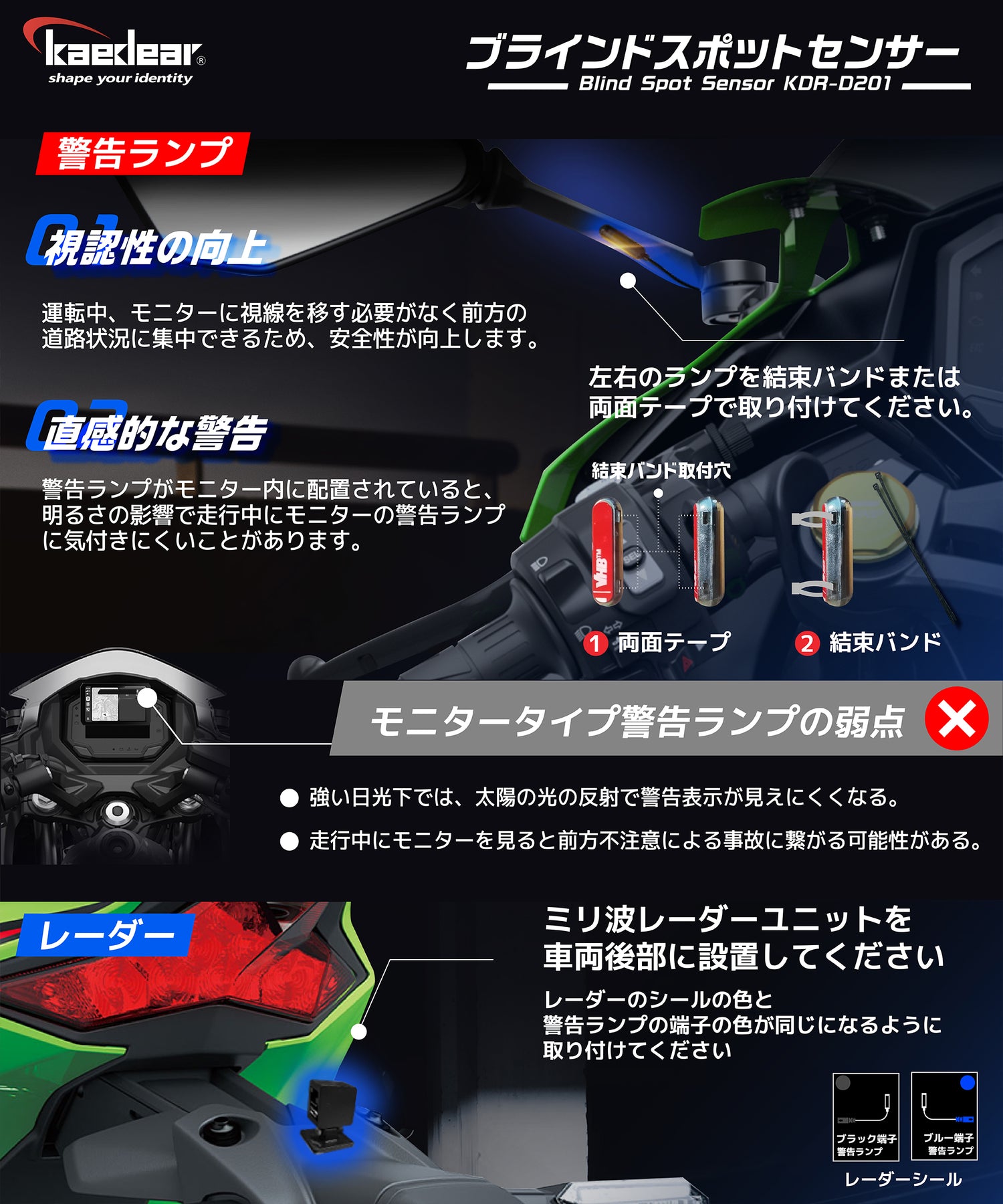 BSD ブラインドスポットセンサー KDR-D201(KDR-D11/D12/変換アダプター付属)