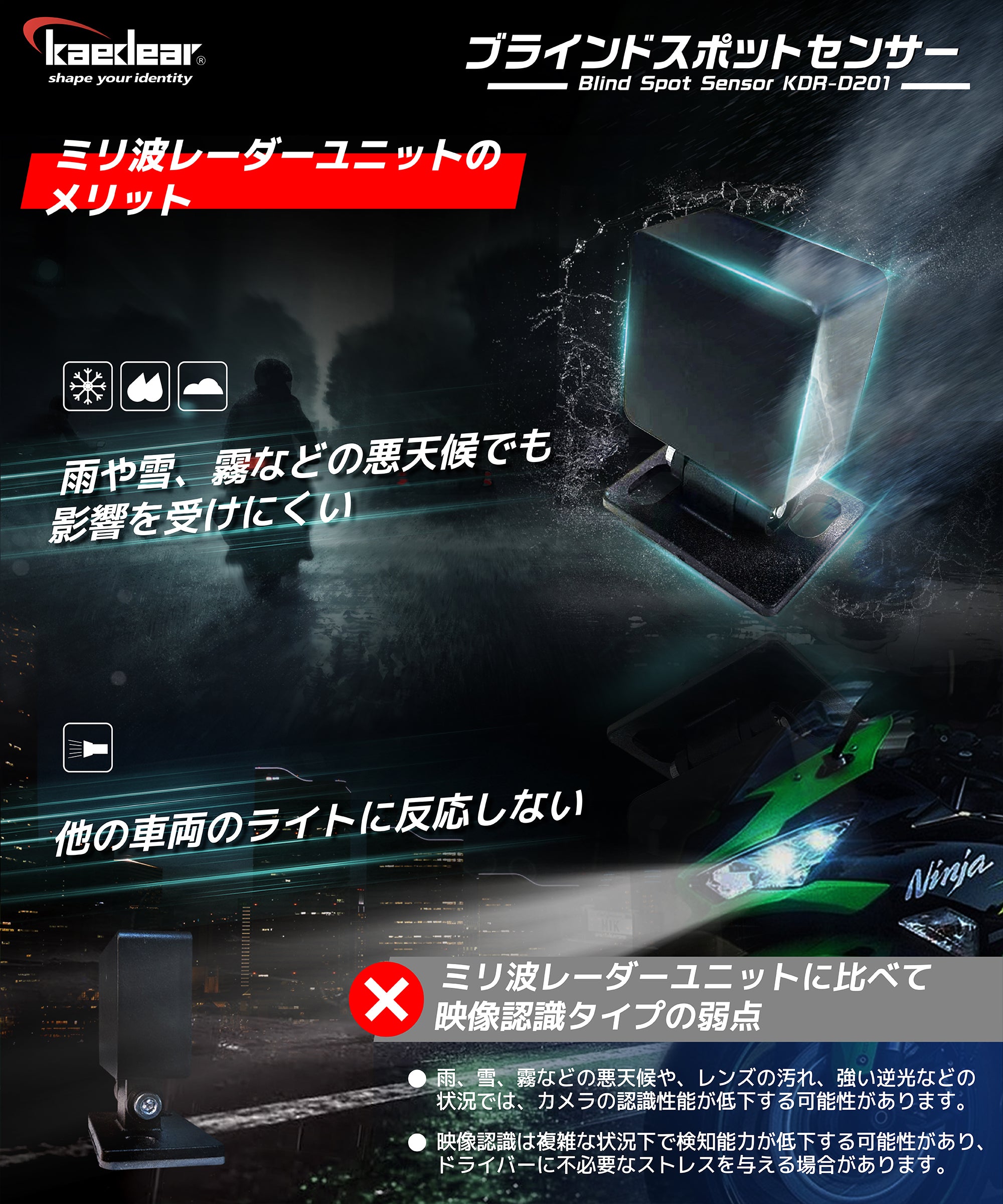 バイク用ブラインドスポットセンサー｜後方車両を30m先まで検知・警告