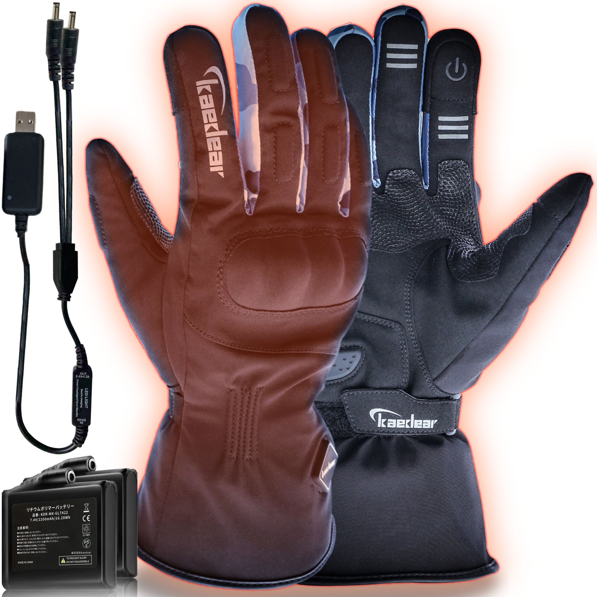カエディア　電熱グローブ　Lサイズ　KDR-H-GL5WH Kaedear 電熱グローブ HEATWAVE 7.4Vバッテリー内蔵 バイク用 防寒 撥