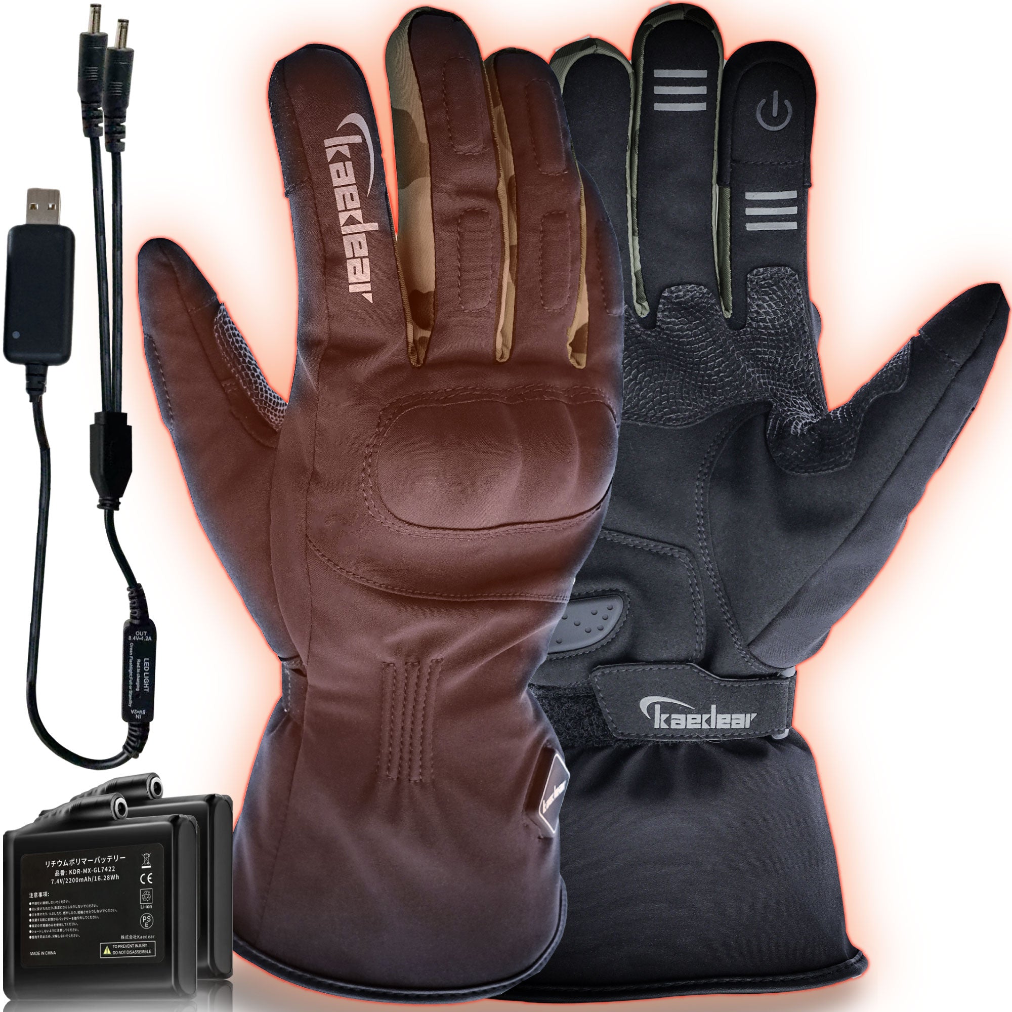 Kaedear 電熱グローブ HEATWAVE 7.4Vバッテリー内蔵 バイク用 防寒 撥