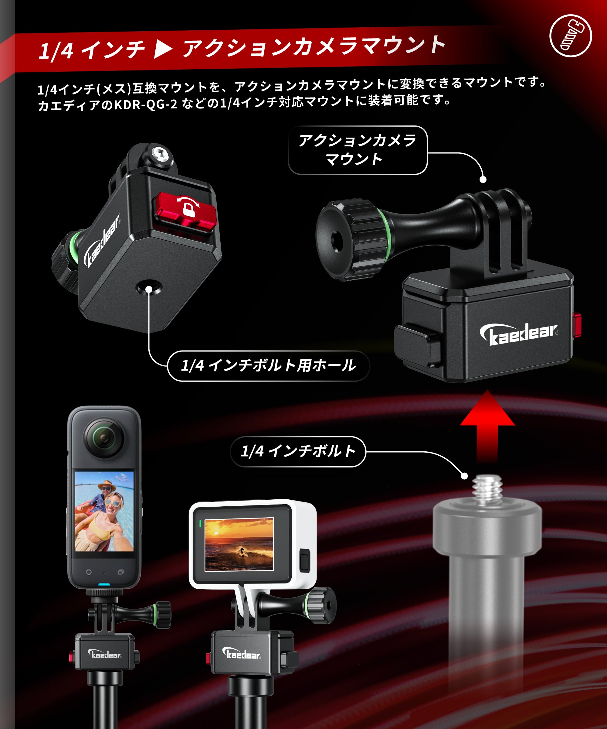 Kaedear（カエディア）クイックリリースカメラマウント 1/4インチ対応