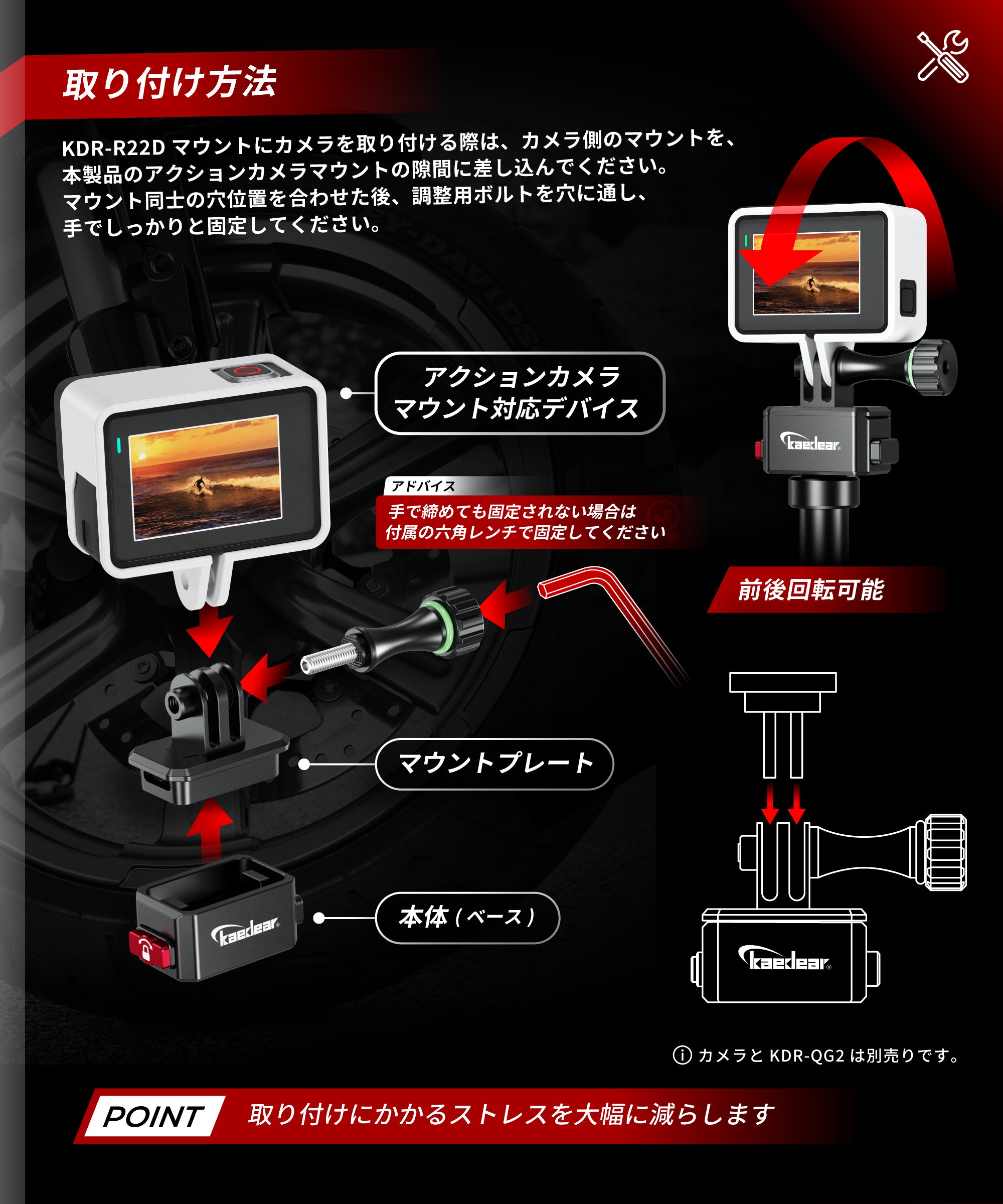 Kaedear（カエディア）クイックリリースカメラマウント 1/4インチ対応