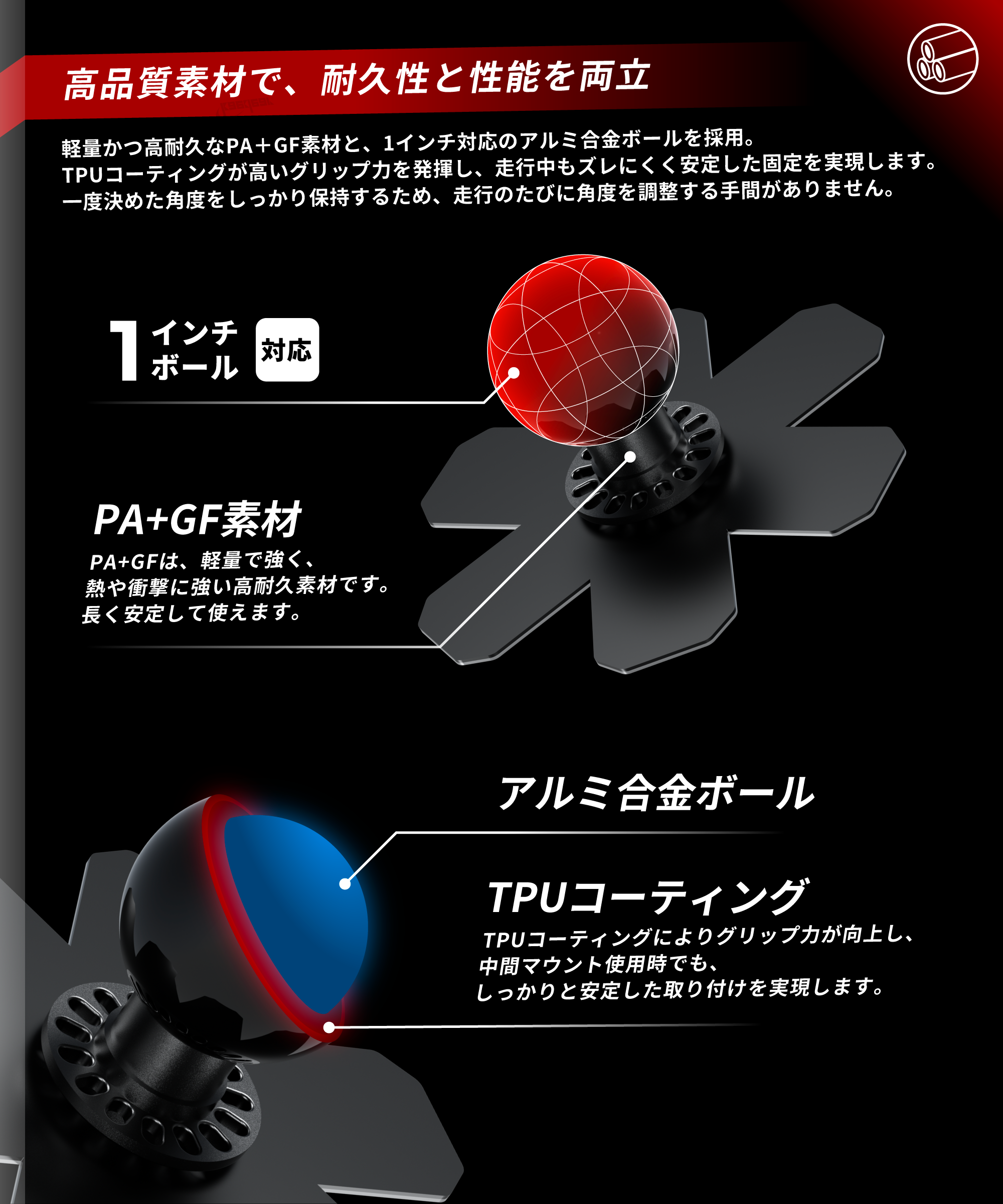 Aluminum intermediate mount for 1 inch ball KDR-J101