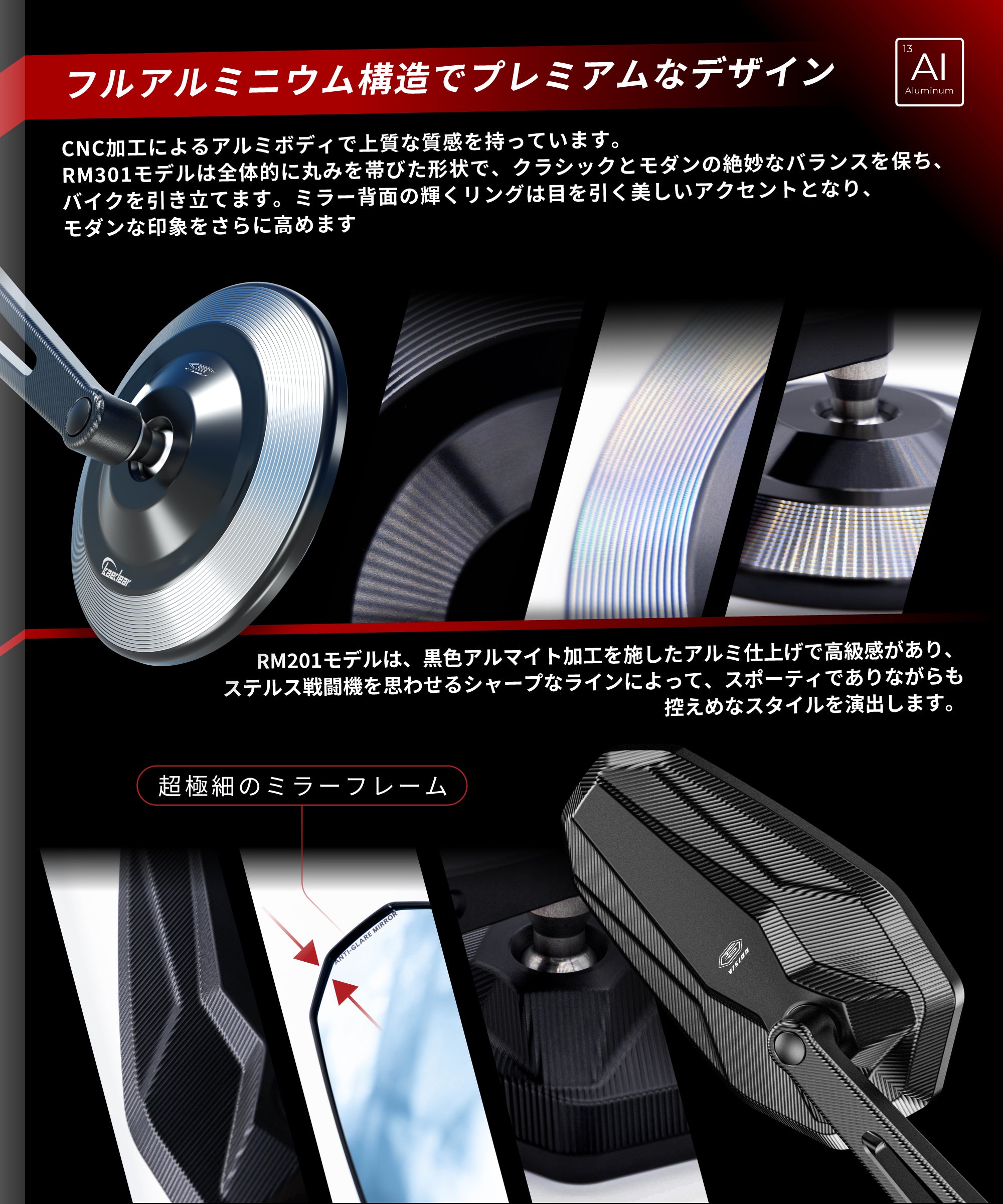 カエディア　KDR-RM201 シックスビジョン　ステルスミラー/スリムライン バイク用ハンドルフック】折りたたみ式リングタイプ｜22～28.6mm対応