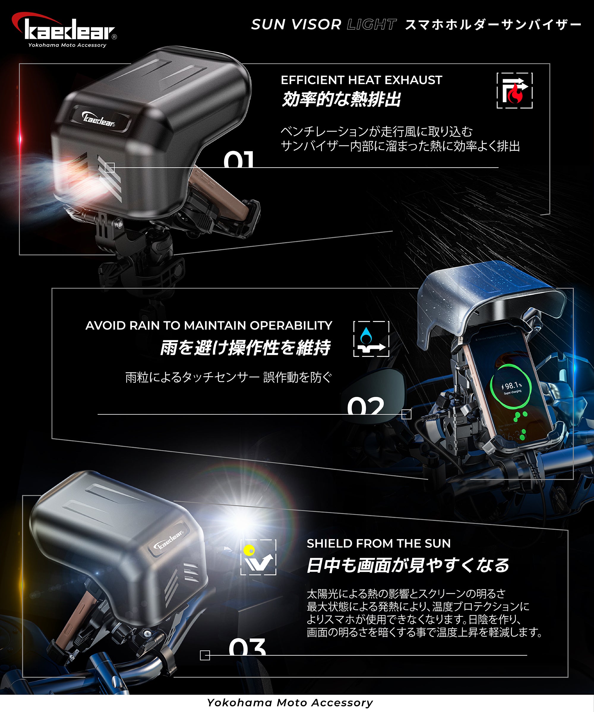 Kaedear スマホホルダー用サンバイザー KDR-V3シリーズ 日除け 熱対策