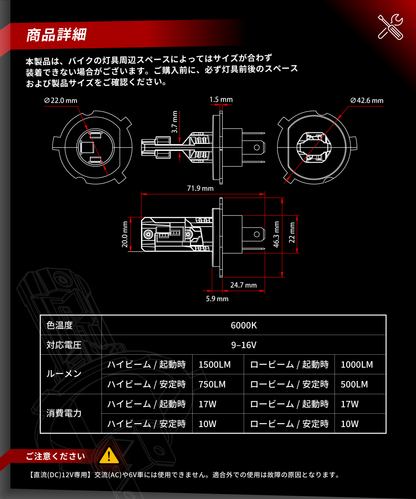 Cyber LED バイク用 ヘッドライト H4 LED バルブ KDR-W-Q7-60K