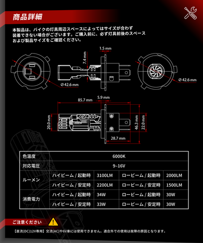 Cyber LED バイク用 ヘッドライト H4 LED バルブ KDR-W-Q8-60K