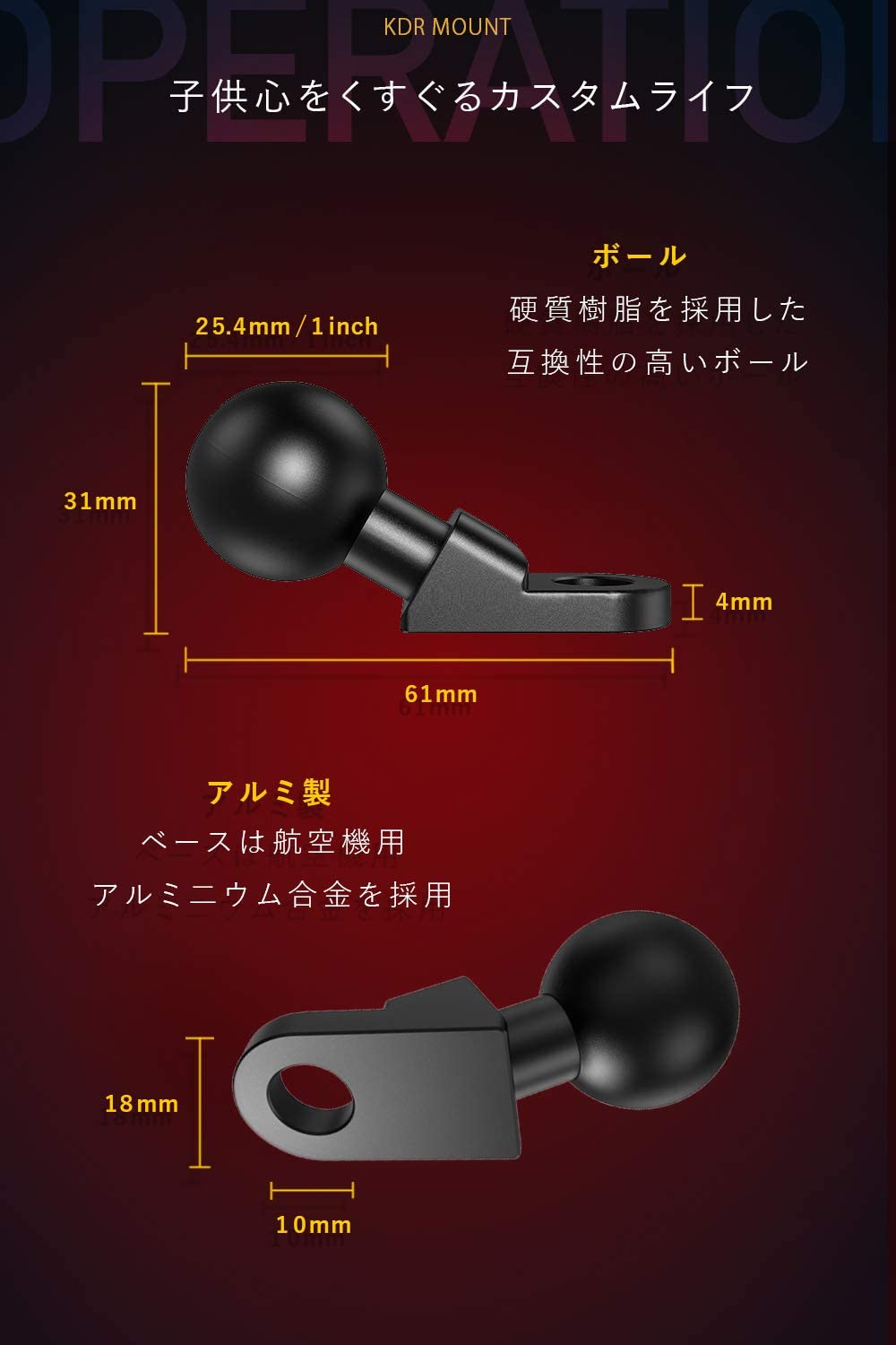 1インチ(25.4mm)ボールミラーマウント - Kaedear(カエディア)